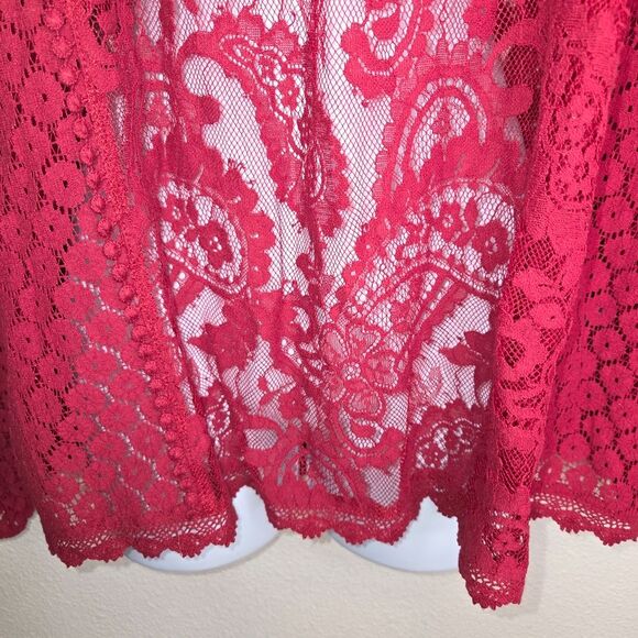Torrid Rhubarb Mixed Lace High Neck Top Blouse Size 0 Large - Picture 8 of 11